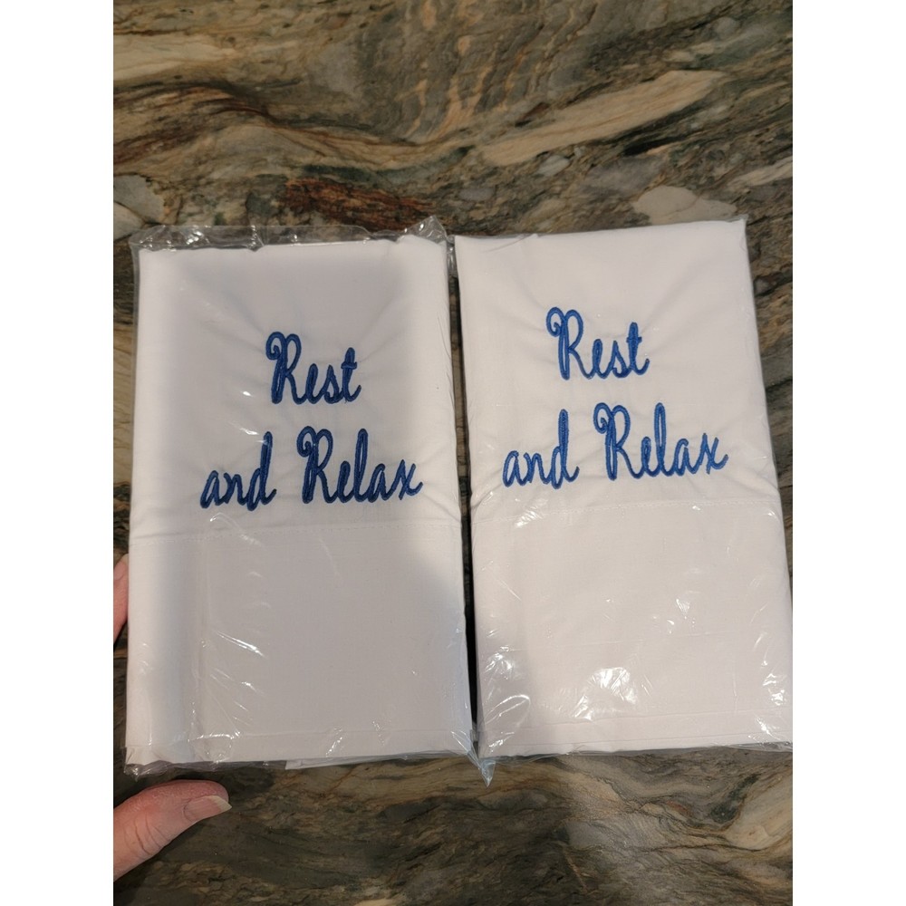 NWT - Embroidered Standard Pillowcase Set - Rest & Relax - Great Gift